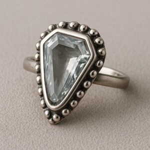 Artisan Sterling Silver Coffin-Cut Pale Blue Topaz Gemstone Ring EUC 7 #381